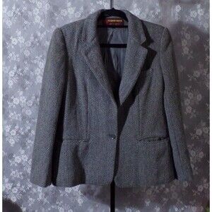Vintage 70s Wool Blazer 1970s Blue Gray Herringbone Retro Spring Size Medium S/M